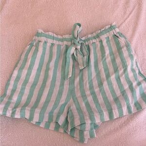 Stoney Clover Lane Green and White Striped Linen Shorts